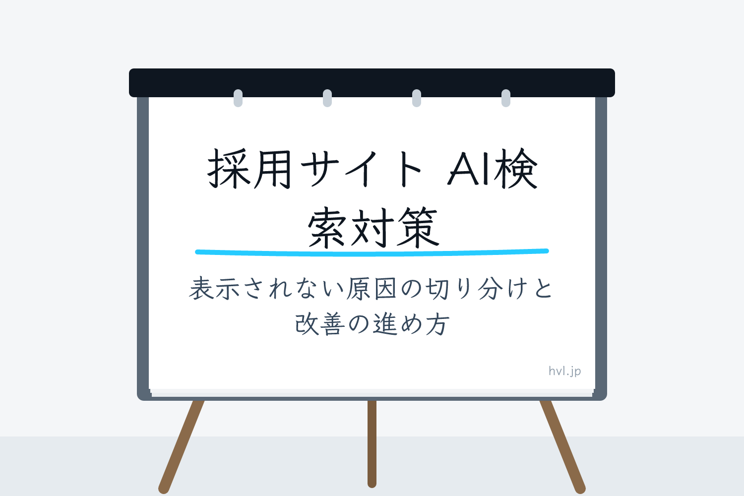 フリップボードに書かれた「採用サイト AI検索対策｜表示されない原因の切り分けと改善の進め方」の文字