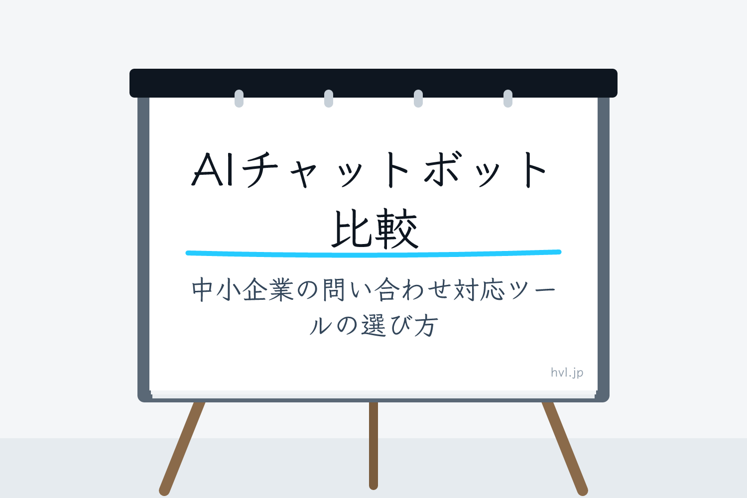 フリップボードに書かれた「AIチャットボット比較｜中小企業の問い合わせ対応ツールの選び方」の文字
