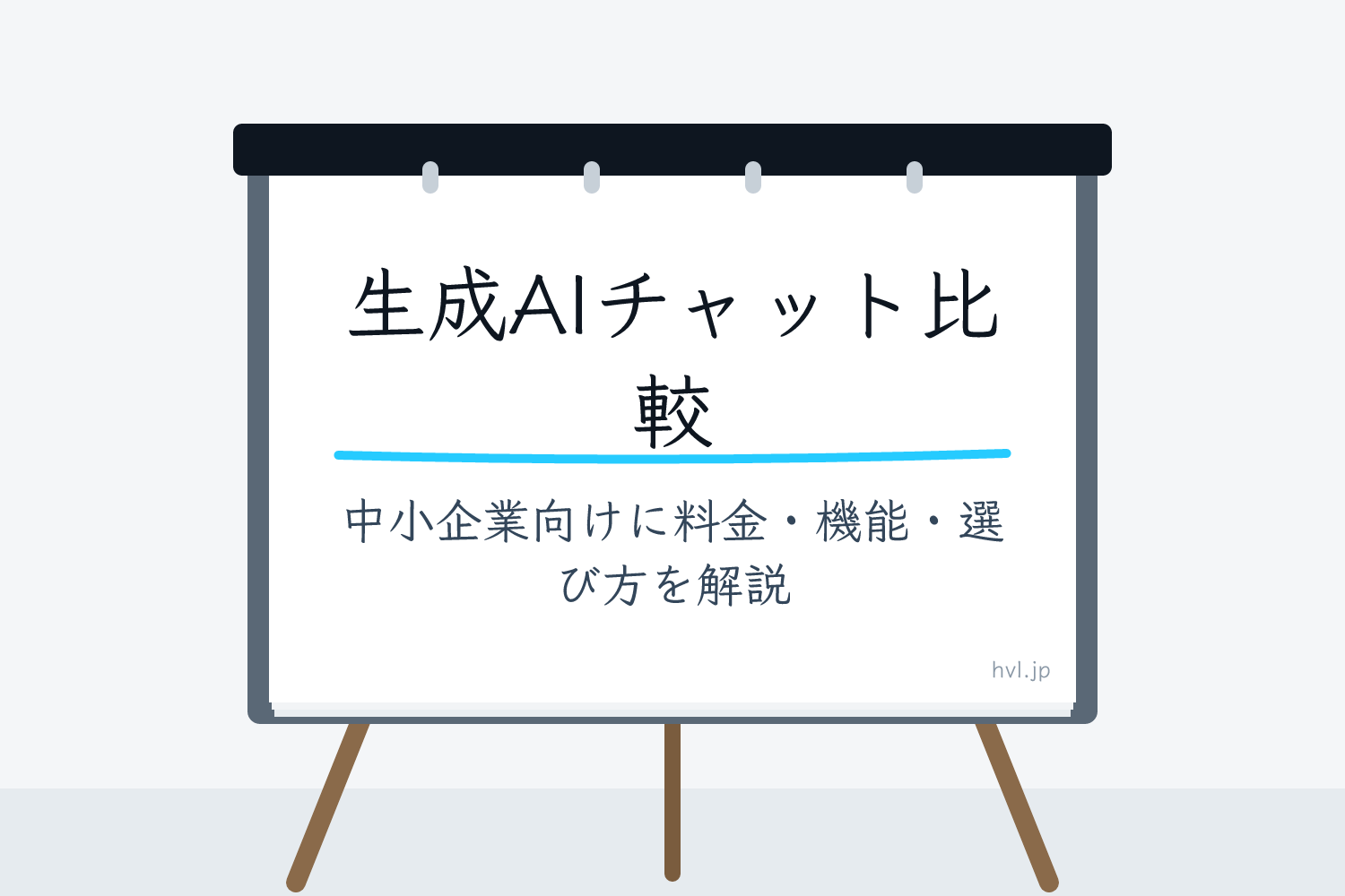フリップボードに書かれた「生成AIチャット比較｜中小企業向けに料金・機能・選び方を解説」の文字